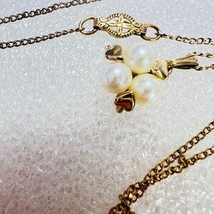 Pendant 14K Gold Overlay Clustered Hearts Cultured Pearls Gold Fill 18" Chain